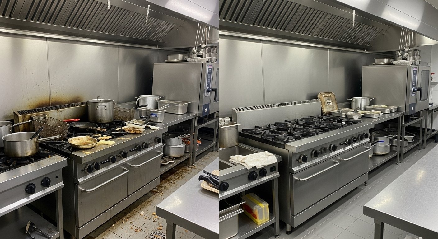 Contract vs. One-Time Hood Cleaning article image showing commercial kitchen compliance and cleaning