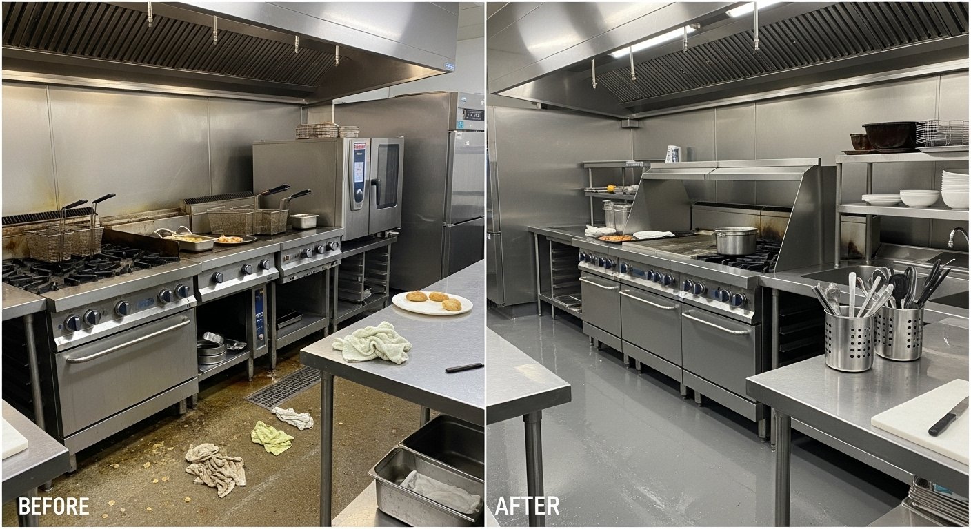 How Long Does Hood Cleaning Take? article image showing commercial kitchen compliance and cleaning